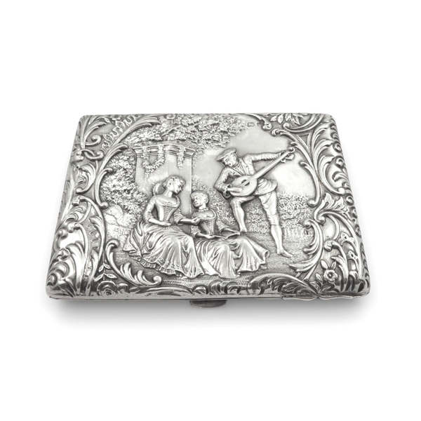 Antique Late Victorian Sterling Silver Card Case/Aide Memoir 'The Music Lesson' 1900