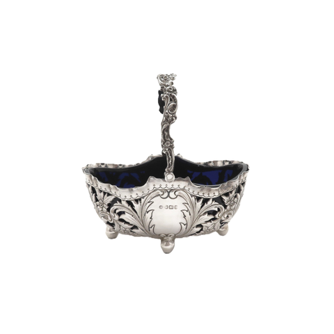Antique Victorian Sterling Silver Basket with Blue Glass Liner 1898
