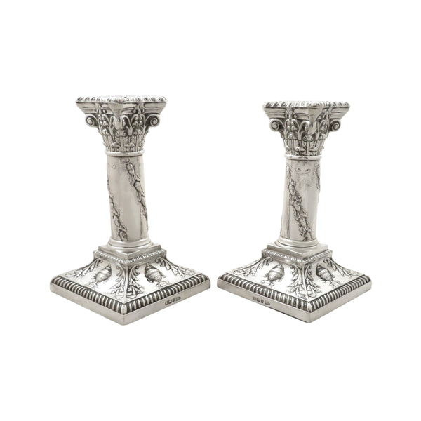 Pair of Antique Victorian Sterling Silver Candlesticks 1897