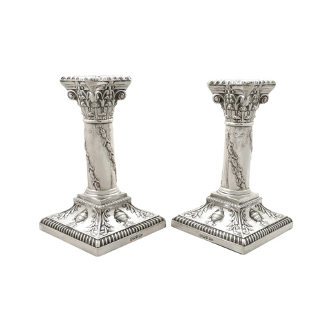 Pair of Antique Victorian Sterling Silver Candlesticks 1897