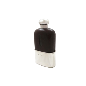 Antique Victorian Sterling Silver & Leather 6 1/2" Hip Flask 1890