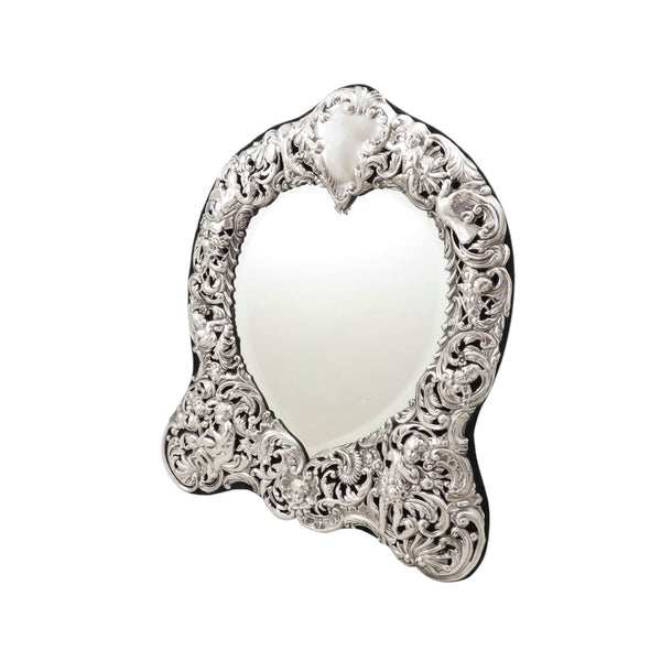 Antique Victorian Sterling Silver Dressing Table Mirror - Cherubs & Birds 1899