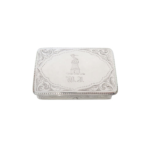 Antique Victorian Sterling Silver Snuff Box with Crest 1873