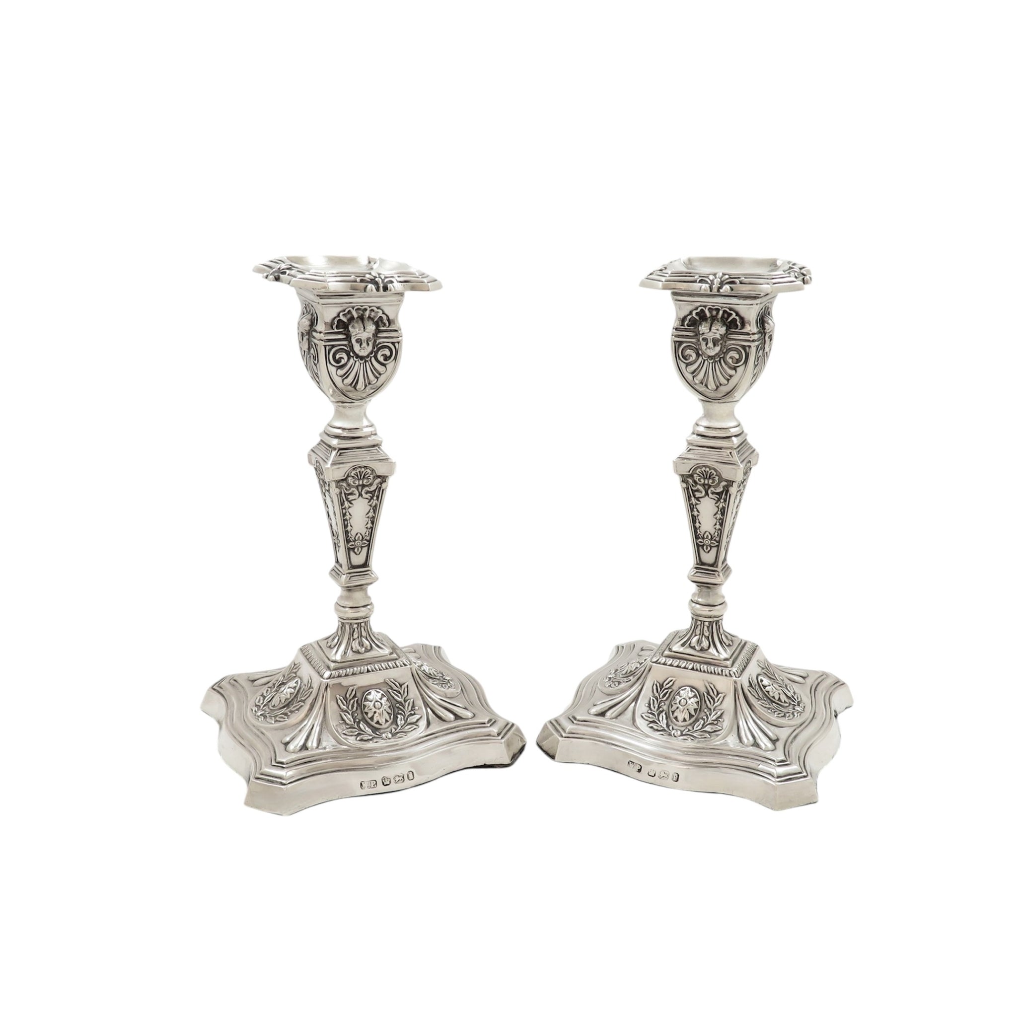 Pair of Antique Victorian Sterling Silver 6" Candlesticks 1897