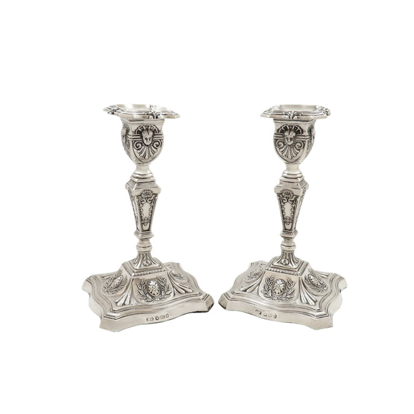 Pair of Antique Victorian Sterling Silver 6" Candlesticks 1897