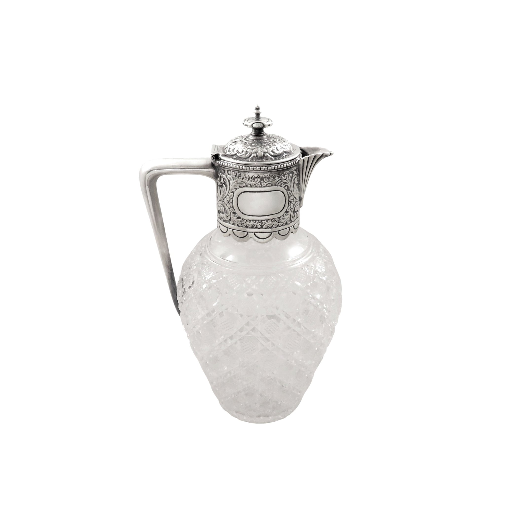 Antique Victorian Sterling Silver & Cut Glass Claret Jug 1899