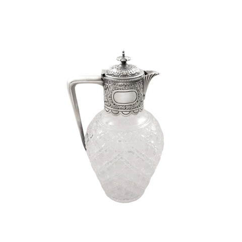 Antique Victorian Sterling Silver & Cut Glass Claret Jug 1899