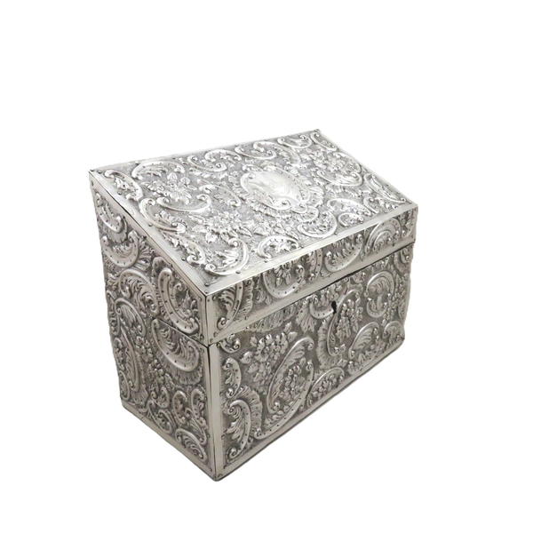 Antique Victorian Sterling Silver Desk Tidy / Stationery Box 1890