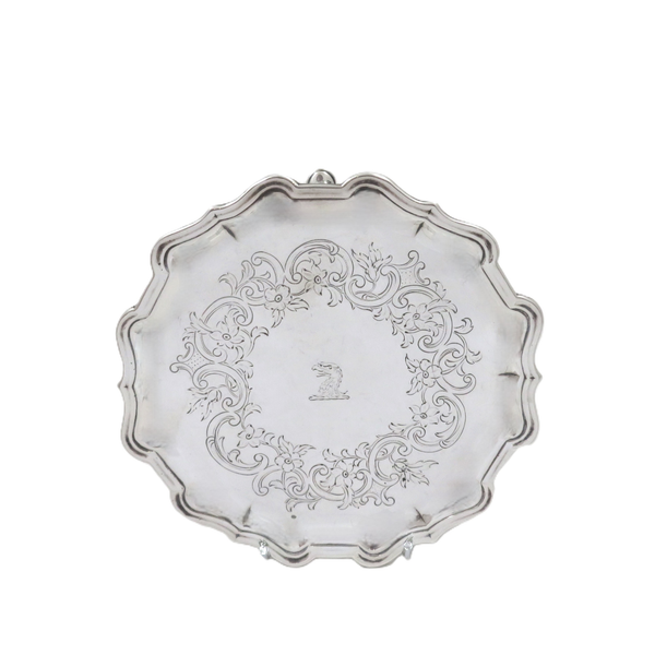 Antique Georgian Sterling Silver Card Tray 1735