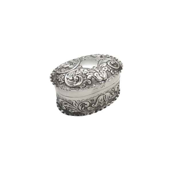 Antique Victorian Sterling Silver Oval Trinket Box 1893