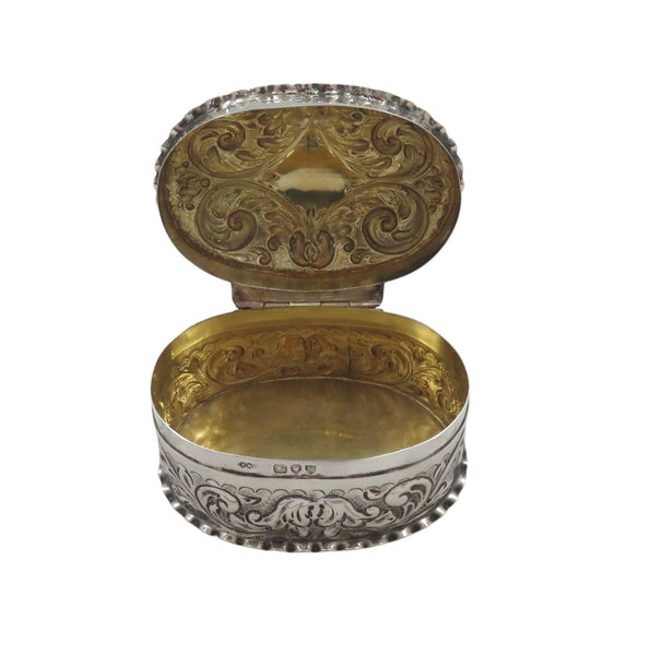 Antique Victorian Sterling Silver Oval Trinket Box 1893