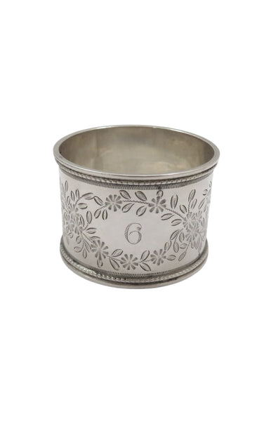 Set of 6 Antique Sterling Silver Napkin Rings in Case 1891