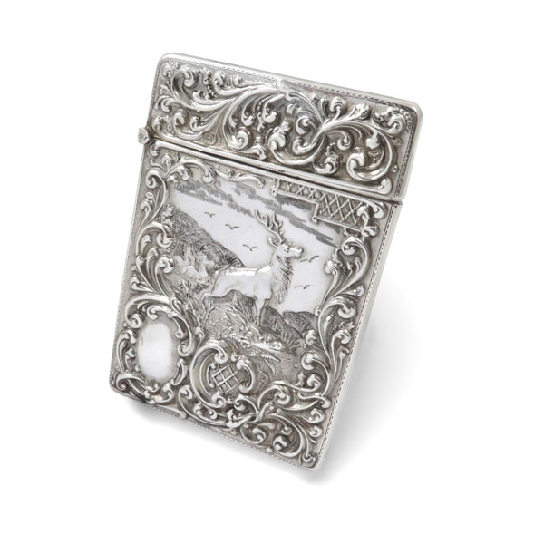 Antique Edwardian Sterling Silver 'Stag' Card Case 1910