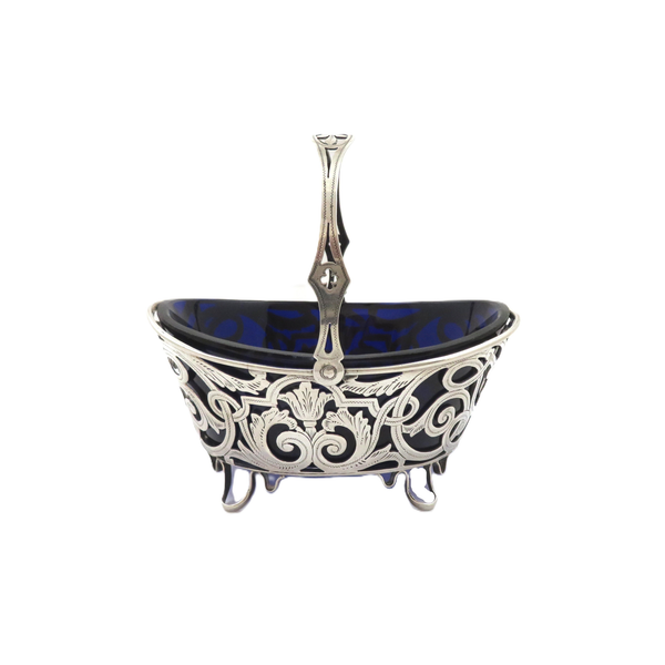 Antique Victorian Sterling Silver Basket with Liner 1898