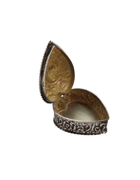 Antique Victorian Sterling Silver 'Heart' Trinket Box 1900