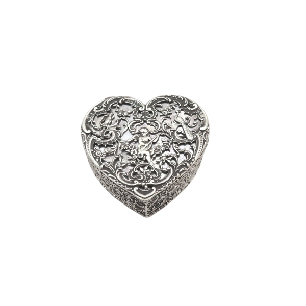 Antique Victorian Sterling Silver 'Heart' Trinket Box 1891