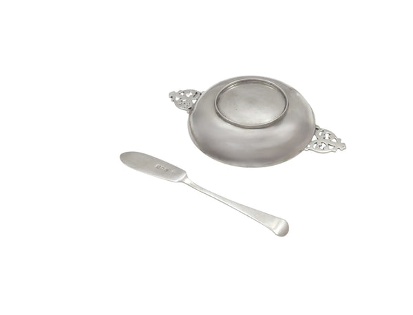 Antique Edwardian Sterling Silver Butter Dish with Knife in Case 1903