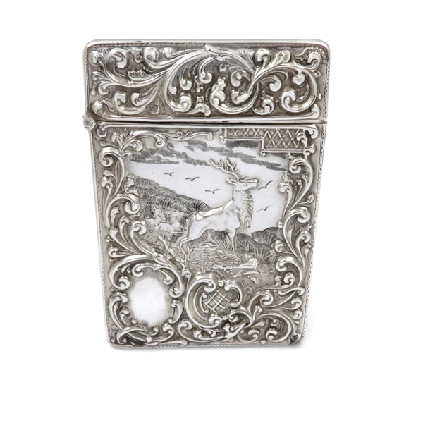 Antique Edwardian Sterling Silver 'Stag' Card Case 1910