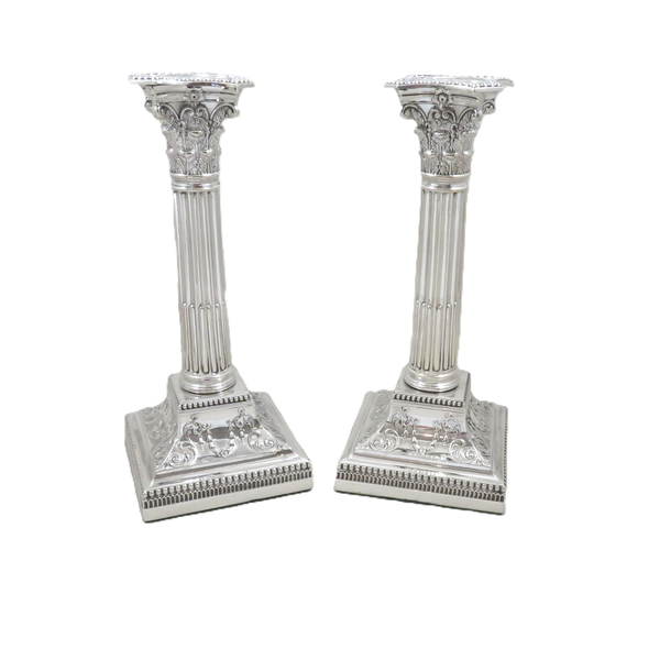 Pair of Antique Victorian Sterling Silver 8 1/2" Candlesticks 1900