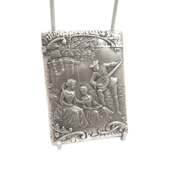 Antique Edwardian Sterling Silver Card Case - 1904 - The Music Lesson