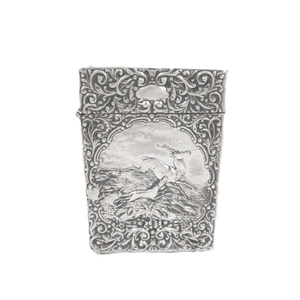 Antique Edwardian Sterling Silver 'Dog & Stag' Card Case 1905
