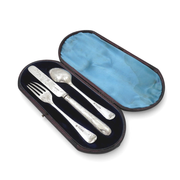 Antique Victorian Sterling Silver 3 Piece Christening Set 1879