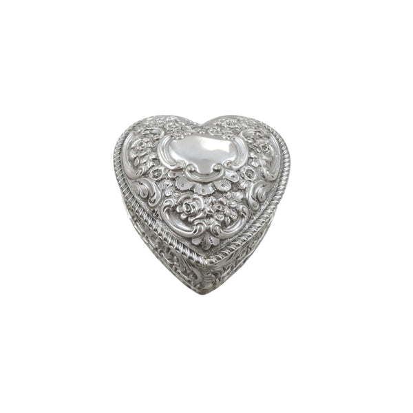 Antique Victorian Sterling Silver 'Heart' Trinket Box 1900