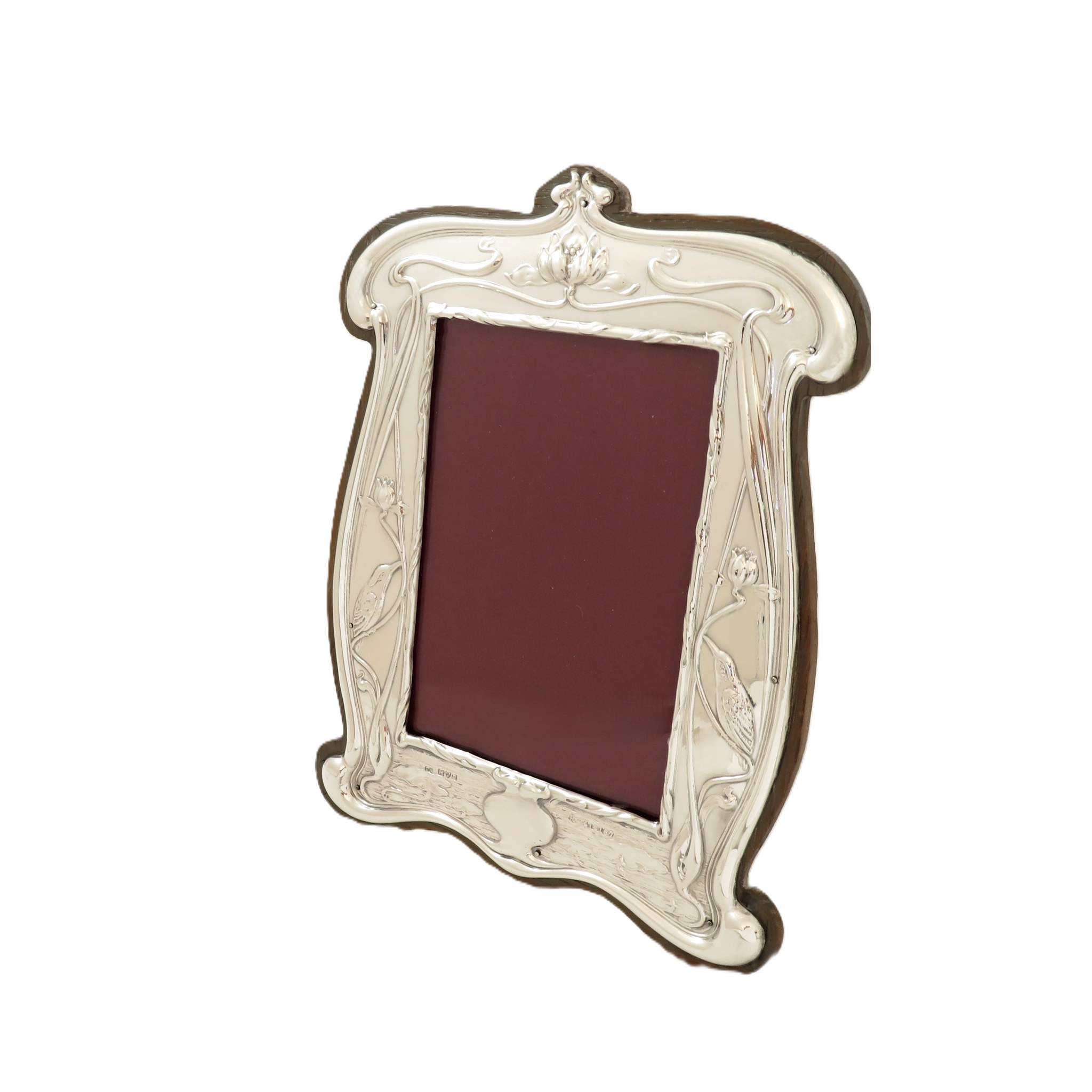 Antique Art Nouveau Sterling Silver 'Kingfisher' Photo Frame 1905