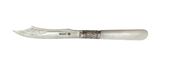 Antique Edwardian Sterling Silver & Mother of Pearl Toast / Crumpet Cutlery Set 1906