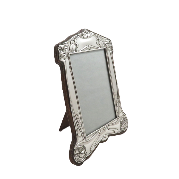 Antique Art Nouveau Sterling Silver 8 1/2" Photo Frame 1905
