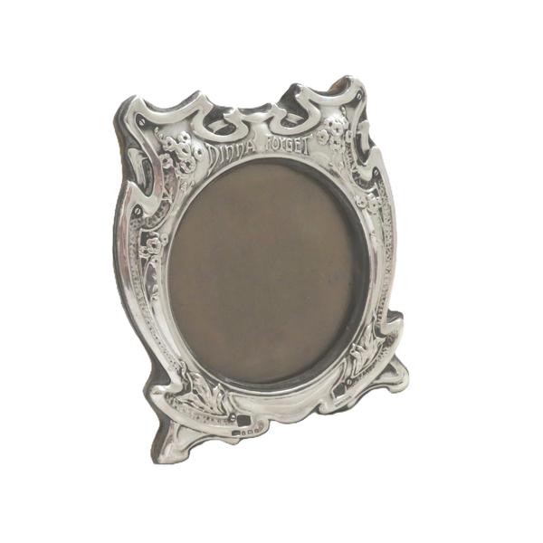 Antique Art Nouveau Sterling Silver 'Dinna Forget' Photo Frame 1903