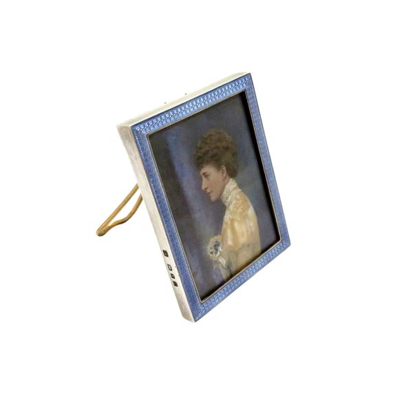 Antique Sterling Silver & Blue Enamel Photo Frame 1920