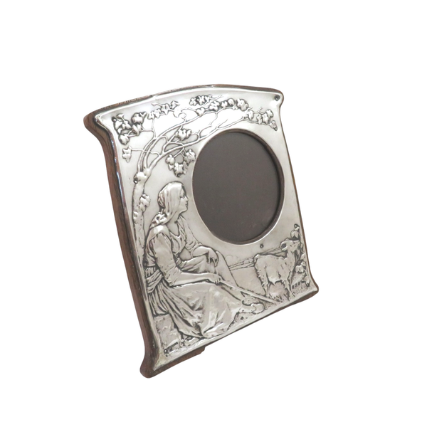 Antique Art Nouveau Sterling Silver Photo Frame 1905 - Girl with Goat
