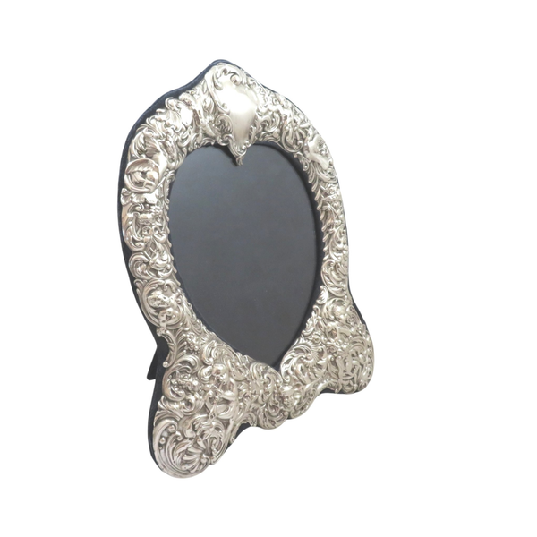 Antique Victorian Sterling Silver 11" 'Heart' Photo Frame 1898