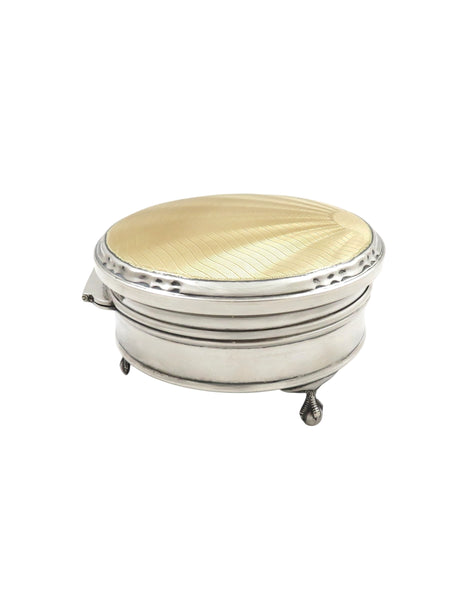 Antique Sterling Silver & Yellow Enamel Trinket Box 1935
