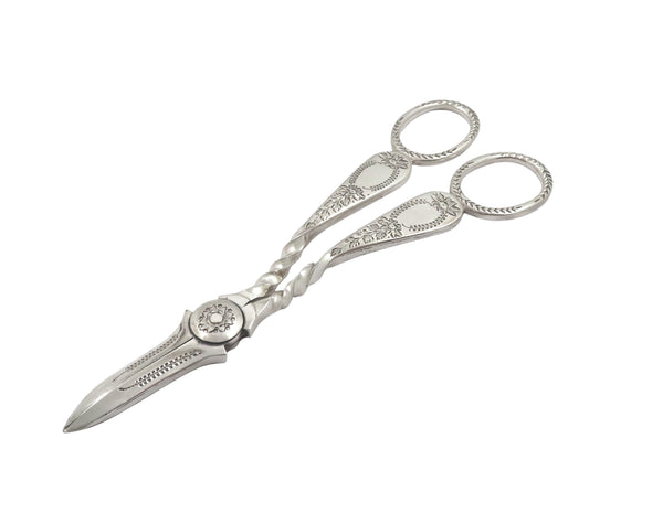 Pair of Antique Victorian Sterling Silver Grape Shears / Scissors in Case 1899
