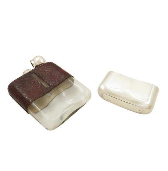 Antique Sterling Silver & Crocodile Leather 6" Hip Flask 1912