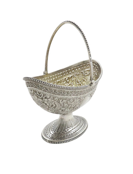 Antique Victorian Sterling Silver Basket with Birds 1879