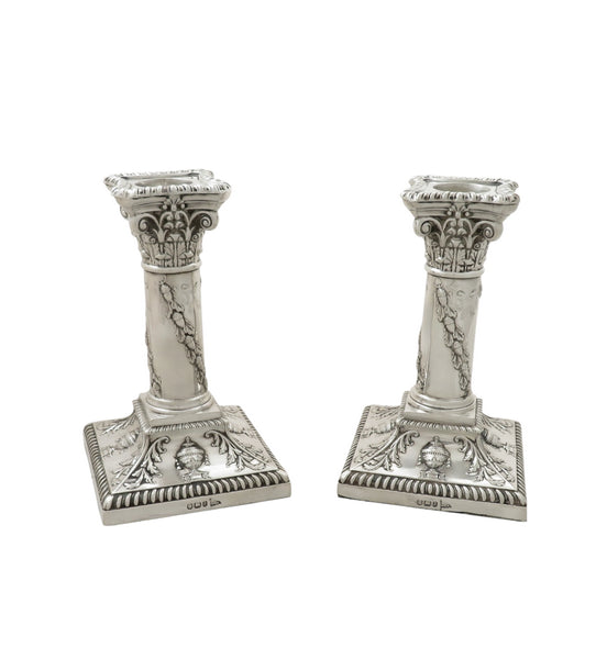 Pair of Antique Victorian Sterling Silver Candlesticks 1897