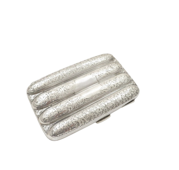 Antique Edwardian Sterling Silver 4 Tube Cigar Case 1906
