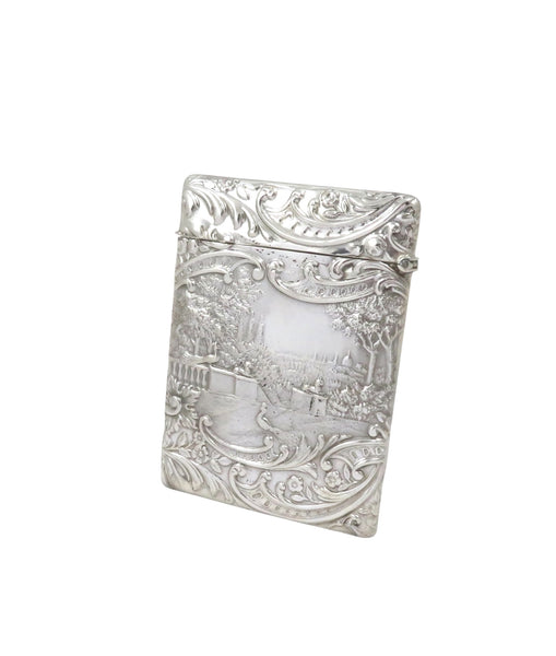 Antique Edwardian Sterling Silver Card Case 1904 'The Music Lesson'