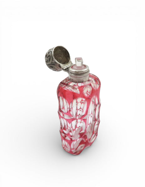 Antique Edwardian Sterling Silver & Red Overlay Glass Scent / Perfume Bottle 1903