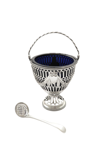 Antique Georgian Sterling Silver Sugar Basket with Sifter Spoon 1774