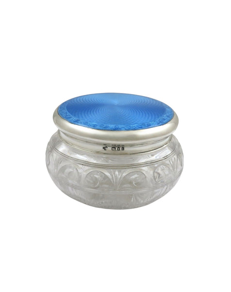 Antique Sterling Silver & Blue Enamel Vanity Jar 1925