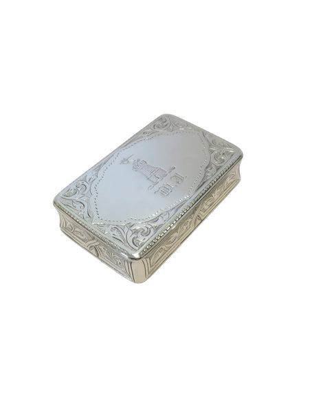 Antique Victorian Sterling Silver Snuff Box with Crest 1873