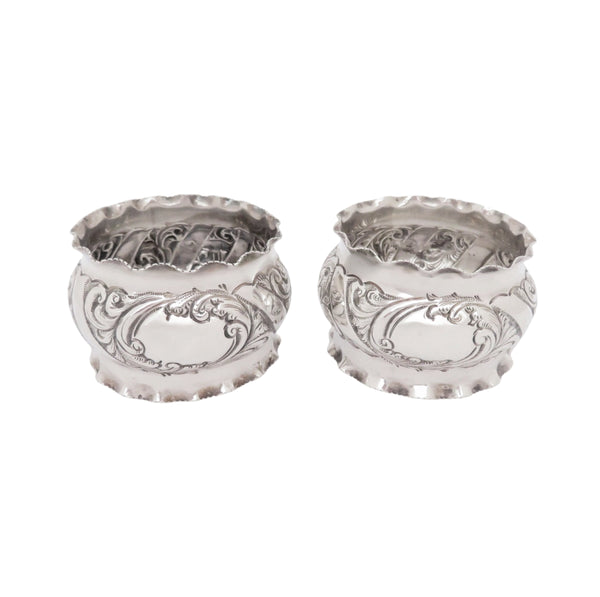 Pair of Antique Victorian Sterling Silver Napkin Rings in Case 1894