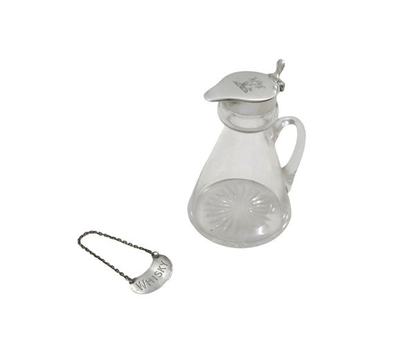 Antique George V Sterling Silver & Glass Whisky Noggin / Jug 1935
