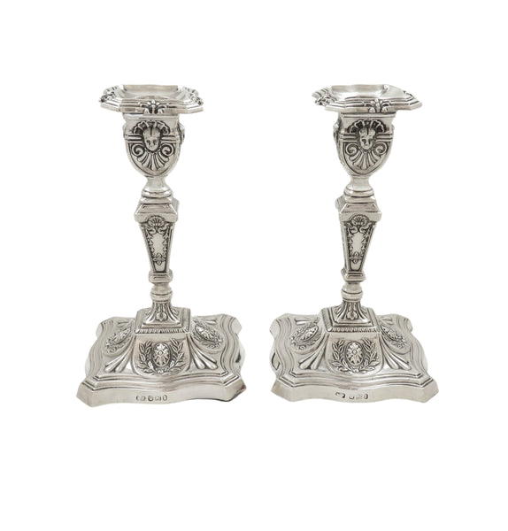 Pair of Antique Victorian Sterling Silver 6" Candlesticks 1897