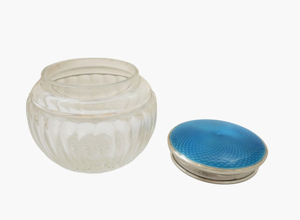 Antique Sterling Silver & Blue Enamel Vanity Jar 1947