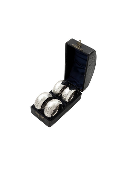 Set of 4 Antique George V Sterling Silver Napkin Rings in Case 1912